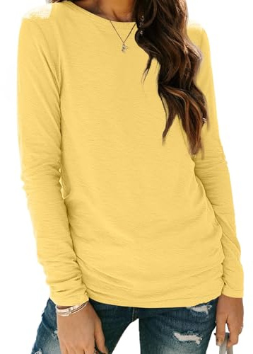 Cuptacc Langarmshirt Damen Rundhals Basic Pullover Elegant Locker Herbst | Dünn,Vielseitig,Einfarbig,Luftige,Casual,Bequem,Elastisch,Lässig,Alltag,Hause,Büro,Date