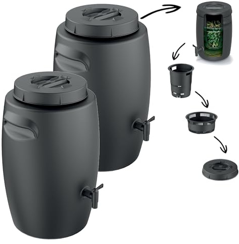 Set 2X Komposteimer Bio Mülleimer Düngertank Behälter zur Herstellung von Dünger mit Hahn 25 L Schwarz Anthrazit Komposter für Biomüll