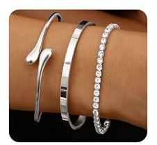 YADOCA 3 Pezzi Bracciale Rigido Donna Oro Bracciale in Acciaio Inossidabile Placcato Oro 14 Carati Bracciali Rigido Argento Bracciali Tennis Ipoallergenici Gioielli per Donne e Ragazze