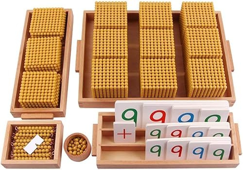 Tingyanyan Montessori Goldenes Perlenmaterial-Set, Holz-Dezimalsparbüchse, Grundschule, Lehrmittel, Kindergarten, Mathematik-Spielzeug