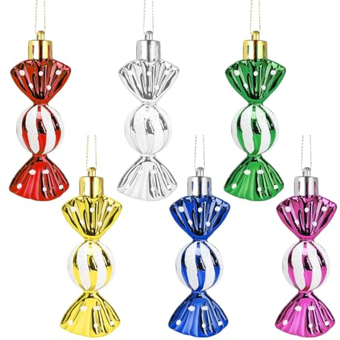 RIVIEVAL Adornos para Árbol de Navidad – Bolas Colgantes Brillantes 8,3CM Forma de Dulce para Fiestas Navideñas y Decoración del Hogar