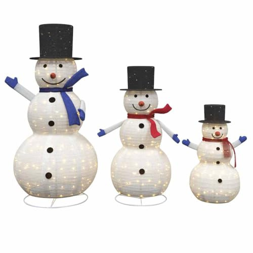 vidaXL Christmas Snowman Family 3 pcs Warm White 55 x 122 cm Fabric