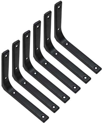 6 Stück Regalhalterung Schwerlastwinkel Regalträger, 90 Grad Metall Regalwinkel, L-förmige Regal Winkel regalhalterung, Möbel Eckregal für Küche, Schlafzimmer (Schwarz, 150 x 125mm)