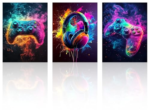 Komergave 3Pcs Gaming Zimmer Bilder, Cool Gaming Deko Poster für Wandbilder Jugendzimmer Junge, Wall Art Rahmenloses Leinwand Bilder Jugendzimmer Jungen für Wohnzimmer Schlafzimmer 40×30 CM