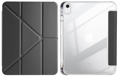 vsedkxis Case for iPad Pro 12.9 6th/5th/4th/3rd Gen (2022/2021/2020/2018),Transparent Clear Hard Back Shell Cover with Pencil Holder,Protective Slim Case & Folding Bracket,Auto Wake/Sleep (Black)