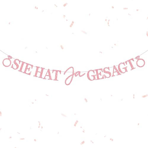 JGA Girlande Verlobung Deko, Glitzer Papier Girlande mit Schnur, SIE HAT Ja GESAGT Banner, DIY Party Dekoration für Junggesellinnenabschied (Rosegold)