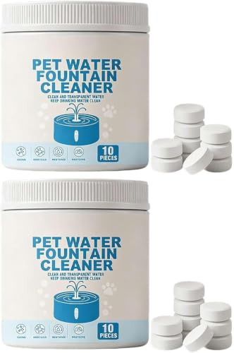 Pet Water Fountain Cleaner & Descaler Tablets, 10 Tablets of Pet Water Dispenser Cleaner, Cat Dog Fountain Pump Filter Cleaning Tablet, Specially Formulated to Remove Stains (White, 2pcs)