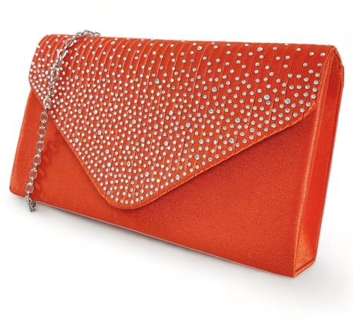 fi9 Pochette à strass pour femme Fête Bal Mariage Soirée - multicolore - Orange,