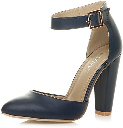 AJVANI high Block Heel Ankle Strap Pointed Court Shoes Size 4 37