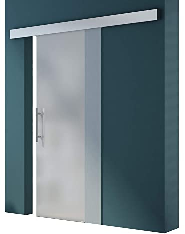 Mai & Mai Porte Coulissante Satinée en Verre de Sécurité ESG de 8mm LxH:77,5x205cm Poignée de Barre Ama TS14-775 Distance au Mur de 15mm