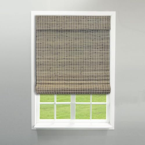 Radiance Cordless Bamboo Roman Shades for Windows - Flatstick Bamboo Blinds for Reduce Bright Light - Bamboo Roman Shades for Home & Offices - Driftwood - 34 W x 64 L - (2208858E)
