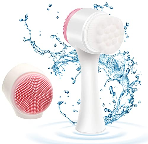 Cepillo de Limpieza Facial, Herramienta de Masaje de Limpieza Facial de Silicona de Doble Cabeza Manual para Mujer, Gran Regalo