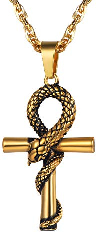 PROSTEEL Schlange Ankh Kreuz Anhänger Halskette 18k vergoldet Nilschlüssel Altägyptischer Schmuck für Männer Frauen