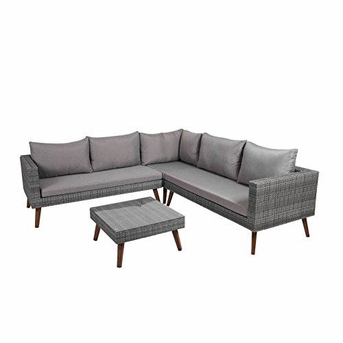 greemotion Garten-Lounge Gomera aus Polyrattan und Aluminium, Lounge-Set für 5 Personen, Gartenmöbel-Lounge aus 2 Bänken, 1 Ecksessel und 1 Tisch, braun