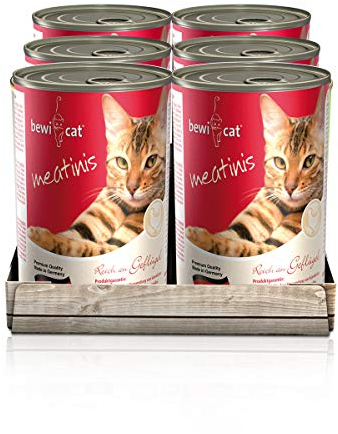 bewi cat Meatinis Geflügel [400 g] Dose | Nassfutter für Katzen | Muskelfleisch & Innereien mit fester Fleischstruktur | Katzenfutter nass | 6 x 400 g