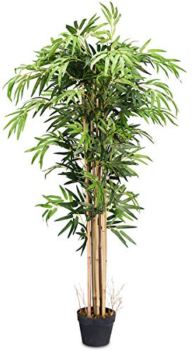 Goplus Artificial Bamboo Tree, 5ft Tall Faux Bamboo Plant, Large Fake Tree with Leaves and Natural Trunk, Greenery Floor Artificial Plants in Pots for Home Office Living Room Indoor Outdoor Decor