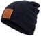 Manufaktur13 Slouch Beanie - Long Beanie Mütze, Strickmütze mit Echt-Leder/Stick Veredelung, Viele Farben zur Auswahl (M13) (Navy)
