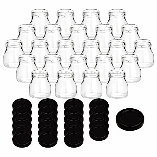 gouveo 24er Set Einmachgläser 50 ml Mini mit Schraubdeckel schwarz - Mini Vorratsgläser mit Drehverschluss - Runde Marmeladengläschen zum Einkochen, Befüllen, Servieren (EGR050SZ)
