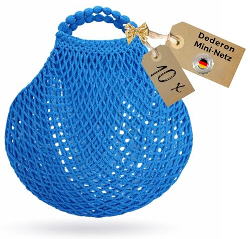ostprodukte-versand 10er Set Mininetz Einkaufsbeutel blau – Stabiler, dehnbarer Netzbeutel aus Dederon – Wiederverwendbar, platzsparend – Klassischer Einkaufshelfer im Retro-Stil