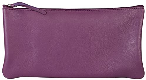Clairefontaine 410169C - Trousse Scolaire Plate Violette 22x11 cm en Véritable Cuir d'Agneau