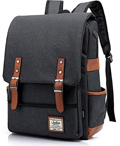 Junlion Vintage Laptop Backpack Gift for Women Men, School College Slim Backpack Fits 15.6 inch Macbook Black