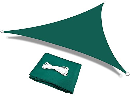 HEYOMART Sonnensegel Dreieck 5 x 5 x 5m Wasserdicht Sonnenschutz inkl Befestigungsseile PES Polyester mit UV Schutz für Garten Terrasse Camping, Grün