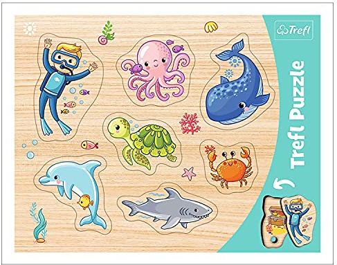 Trefl, Konturenpuzzle mit Unterlage, Lift-Out Puzzle, Unterwasserwelt Wald, für Kinder ab 2 Jahren
