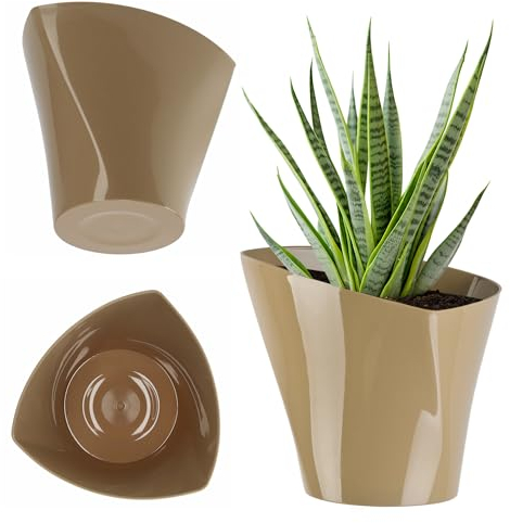 KADAX Blumentopf, Übertopf, Moderne Form, Blumenübertopf, Pflanztopf aus Kunststoff, Deko, Pflanzkübel für Innen, Blumen, Pflanzen, Balkon, Blumenkübel, Pflanzgefäß (22cm, Beige)