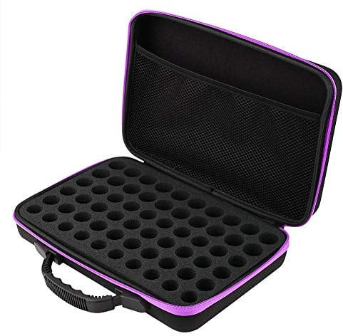 Scatola per oli essenziali, 60 bottiglie di oli essenziali, custodia per il trasporto, custodia rigida per bottiglie da 5 ml, 15 ml, 10 ml, viola
