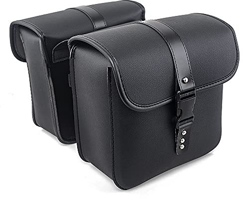 APEBAZY Motorrad Satteltaschen Universal Satteltasche PU Leder Seitliche Werkzeugtaschen Große Kapazität PU-Leder Außentasche für Sportster Softail Dyna ADV Schwarz