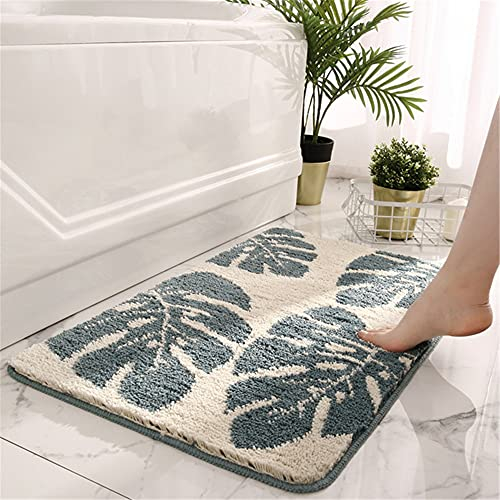 Badezimmermatte Weicher Saugfähig Badezimmerteppich, Treer Mikrofaser Beflockung Badematten Antirutsch Badvorleger Duschteppich Waschbar Badteppich für Badezimmer (Blaues Schildkrötenblatt,45*120cm)