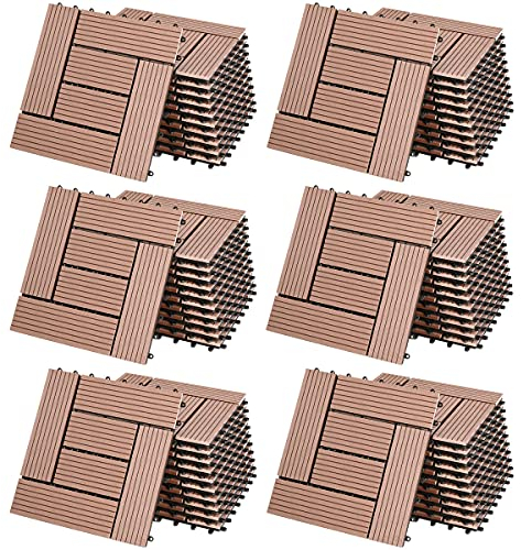 Casaria® WPC Fliesen 30x30 cm 66er Set 6m² Stecksystem Drainage Zuschneidbar Terrasse Balkon Garten klick Mosaik Terrakotta