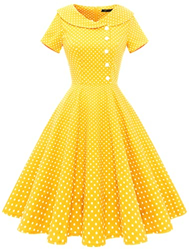 Wedtrend Vintage Kleid Rockabilly Cocktail Kleid Kurzer Ärmel Kleid Faltenrock YellowSmallWhiteDot WTP20007 YellowSmallWhiteDot M