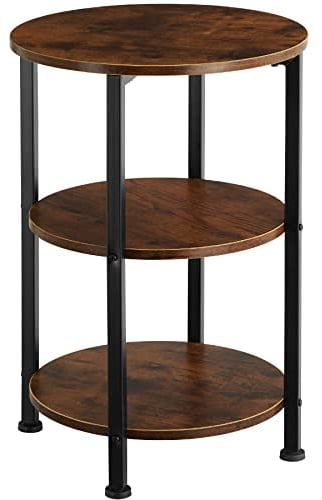 tectake® Industrial Beistelltisch rund, Wohnzimmertisch Holz + Metall, Couchtisch mit 3 Ebenen, als Nachttisch Schlafzimmer, für Couch, als Pflanzenständer, Ø 40 - Industrial Dunkelbraun