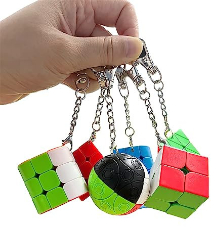 Yealvin Zauberwürfel Schlüsselanhänger Set, 6 Stück Speed Cube Set 2x2 3x3 Dreiflächiger Zauberwürfel Pyramide Zylinder und Magic Ball Cubes Schlüsselanhänger Mini Cube Bundle mit Geschenkbox