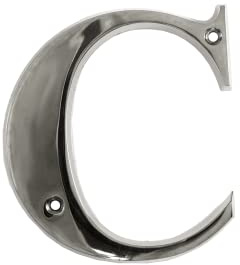 UAP House Numbers - 3 Inch Door Numbers Signature Screw Fix Bevelled Edge For Front Door, Address Number Screw On For Doors And Gates, Letter Times Roman Font (Letter C, Polished Chrome)