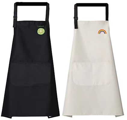 Moguxb Schürzen 2 Stück Verstellbare Schürze mit 2 Taschen Wasserdichte Schürze Kochenschürze Küchenschürze für Küche Kochen Backen Garten BBQ(Schwarz,Grau)