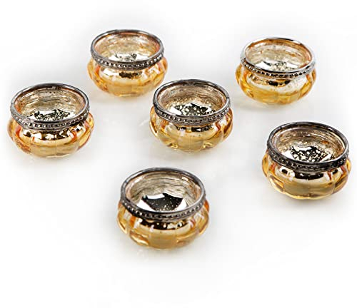 Logbuch-Verlag 6 Teelichtgläser Hochzeit Tischdekoration Gold antik kleine Teelichthalter Glas Tischdeko Geburtstag 6 cm
