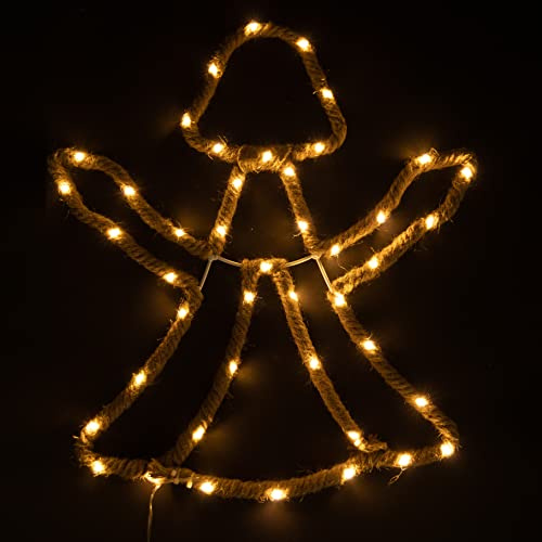 Battery Oprated Christmas LED Lights Decorations Angel Silhouette Hemp Rope Lights Xmas Holiday Home Wall Room Hanging Décor