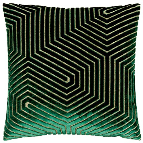 Paoletti Evoke Velvet Cushion Cover – Luxurious Chevron Pattern Decorative Square Cushion Case (Emerald - 45x45cm)
