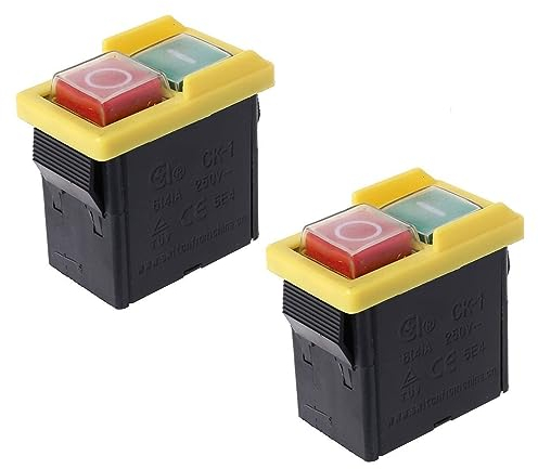 2 Stück Elektromagnetischer Schalter, CK-1 KJD6 AC250V Maschinenschalter, Wasserdichter Druckknopf Schalter, Nullspannungsschalter, Sicherheitsschalter, Not-Aus Schalter
