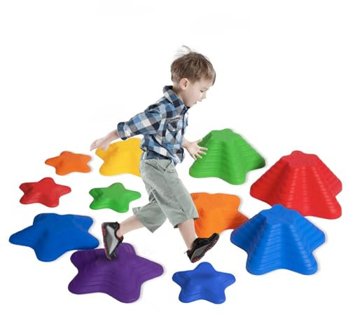 Balance Stepping Stones for Kids 11 Piece Anti-skidding Stepping Stones Set Stackable Balance Blocks Toys Obstacle Course Starfish Style Balance Coordination & Strength Indoor & Outdoor Toddlers