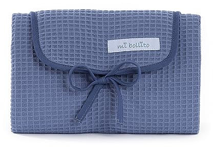 Mi bollito – fasciatoio portatile pieghevole e impermeabile. Tessuto 100% cotone waffle. Facile da riporre nella borsa materna. Ideale come regalo per neonati. (Blu grigiastro)