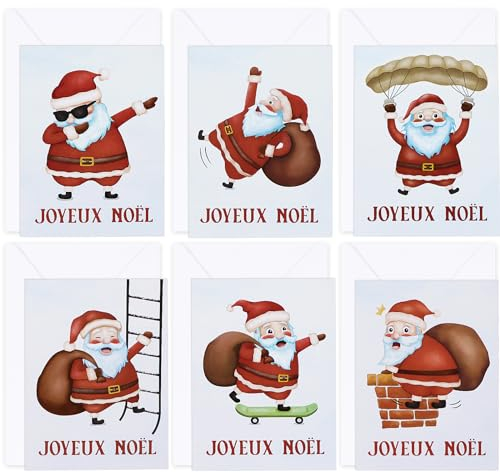 Französisch 6 Stück Grußkarte mit 6 Stück Umschlag Geschenkkarte Karte Postkarte Weihnachtskarte Geschenk für Weihnachten Neu Jahr Klappkarte (Weiß)