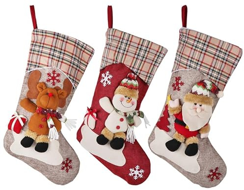 Hengsong Weihnachtssocken,Weihnachtsstrumpf,3 Kuschelsocken Weihnachten für Socken Weihnachten&Weihnachtssocken Kamin&Weihnachtsdeko,Rot,Beige