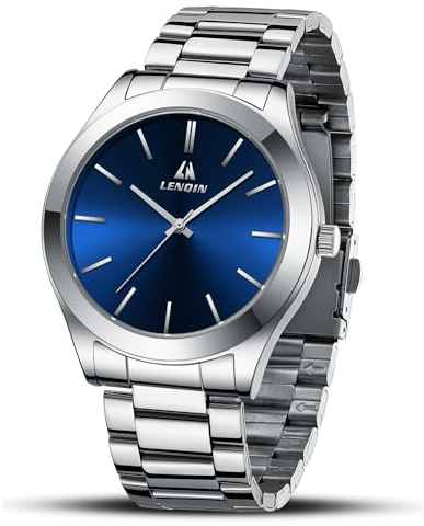 LN LENQIN Uhren Herren Edelstahl Herren Uhr 30m wasserdichte Armbanduhr Analoge Quarz Uhr Mode Freizeit Uhren für Männer