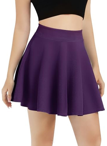 EXCHIC Donna Base Casual Elastico Vita Svasato Mini Gonna Eleganti A-Linea Pull-On Skater Gonne(XL, Viola Profondo)