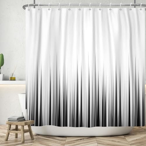 ASDCXZ Rideau de Douche Noir Blanc 180x200 cm, Simplicité Moderne Noir Blanc Dégradé Lavable Textile Rideau Douche imperméable pour Baignoire avec 12 Crochets