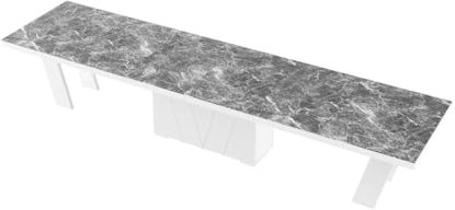 Design Esstisch HEG-111 Marmor dunkel/Weiß Hochglanz ausziehbar XXL 160 cm bis 412 cm Esszimmertisch für 16 Personen Kitchentable Funktionstisch Ausziehtisch Esszimmer Tisch Esszimmermöbel