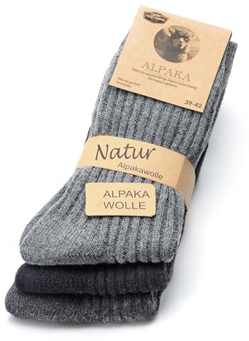 Fuchs Camper NEU 85% Alpaka Wolle 3 Paar Alpaka Socken Wollsocken Herren Damen Wintersocken